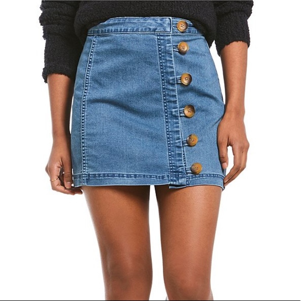Free people button up denim skirt
